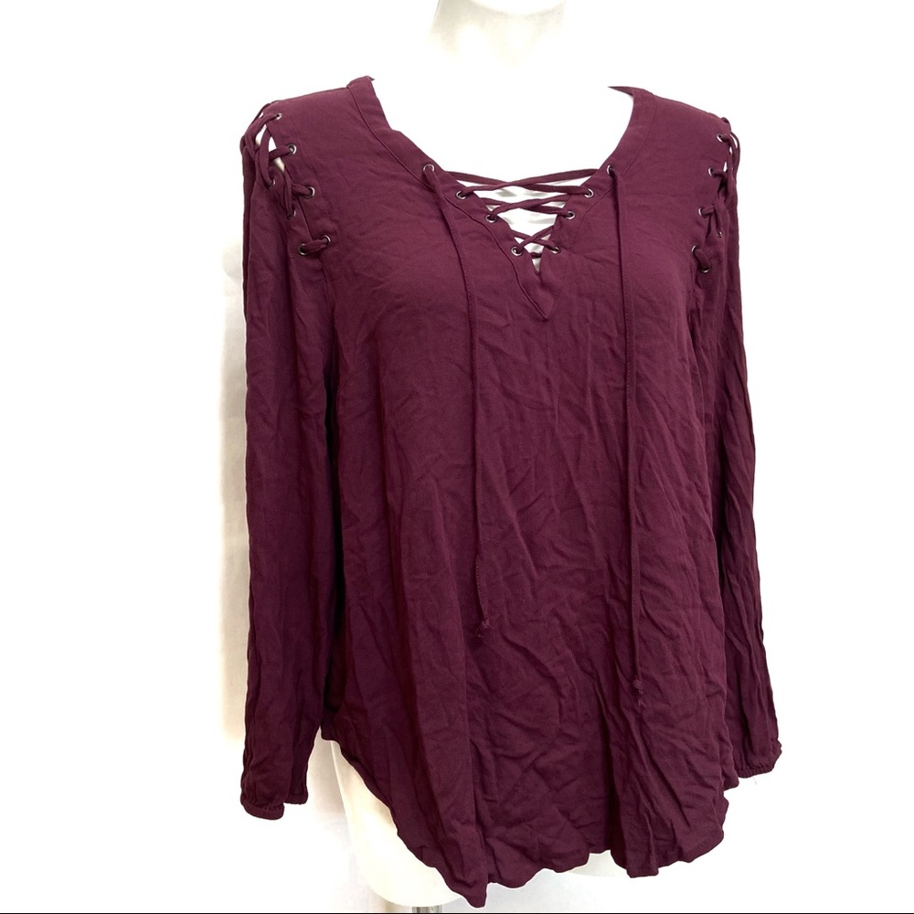 TORRID LACE UP FRONT SHOULDER LONG SLEEVE TOP